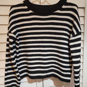 Pink Rose Juniors Womens Cropped Sweater Small Striped Black White